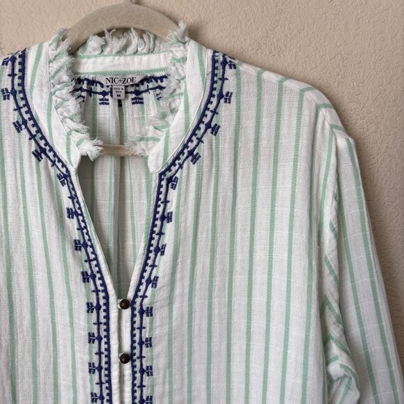 Nic + Zoe Gauzy Cotton Embroidered Striped Terrace High Low Blouse Top - Picture 4 of 13